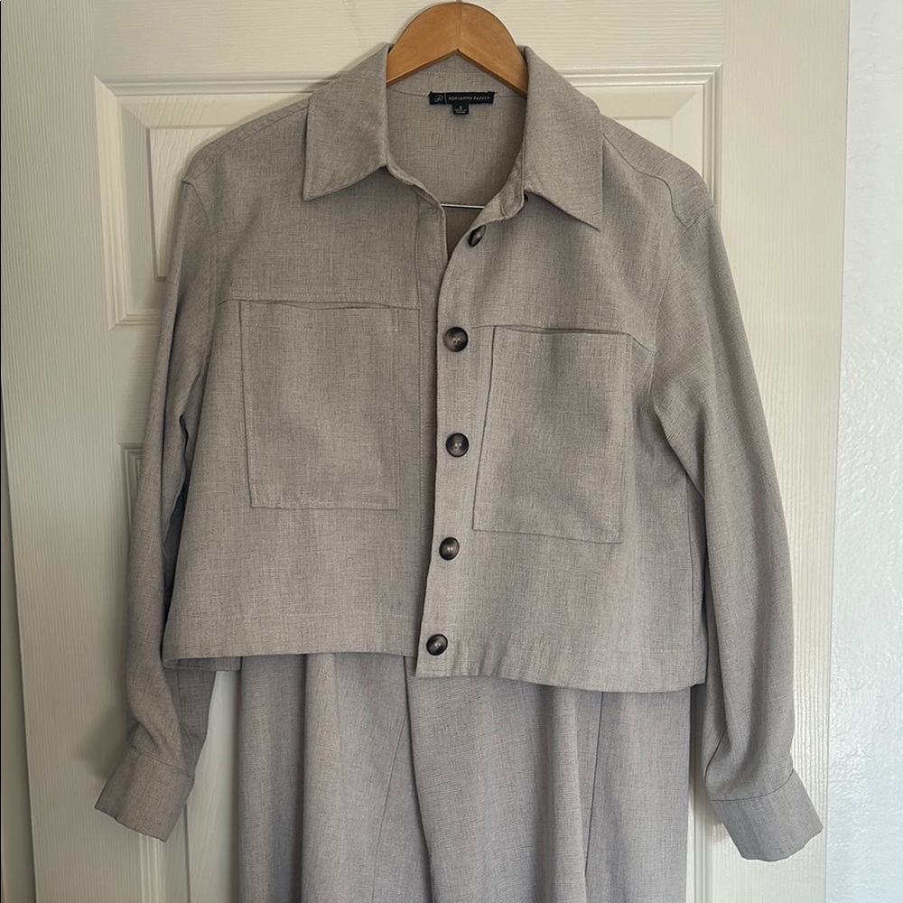 Adrianna Papel Natural Flax Pant Jacket Set Suit Small